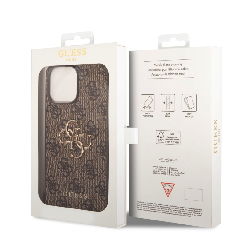 Guess PU 4G Metal Logo Zadný Kryt pre iPhone 15 Pro Max Brown