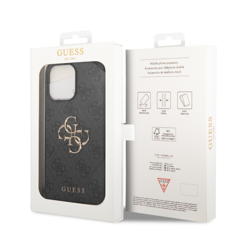 Guess PU 4G Metal Logo Zadný Kryt pre iPhone 15 Pro Max Grey