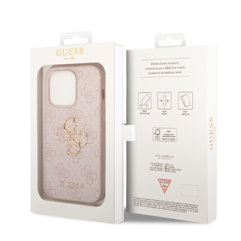 Guess PU 4G Metal Logo Zadný Kryt pre iPhone 15 Pro Max Pink