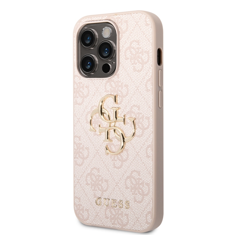 Guess PU 4G Metal Logo Zadný Kryt pre iPhone 15 Pro Max Pink