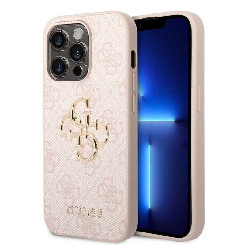 Guess PU 4G Metal Logo Zadný Kryt pre iPhone 15 Pro Max Pink