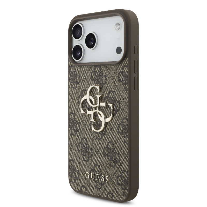 Guess PU 4G Metal Logo zadný kryt pre iPhone 18 Pro, hnedý