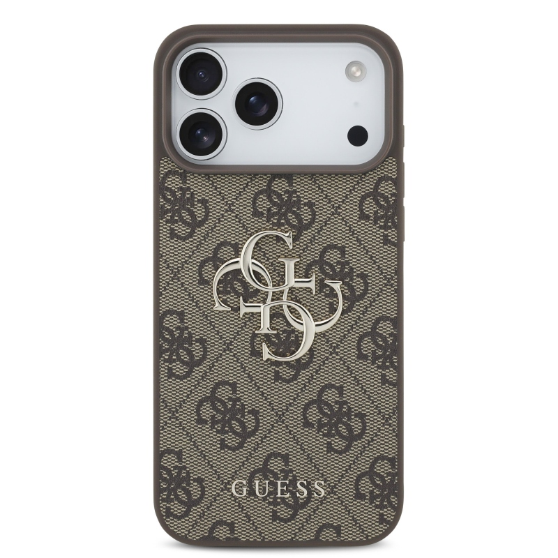Guess PU 4G Metal Logo zadný kryt pre iPhone 18 Pro, hnedý