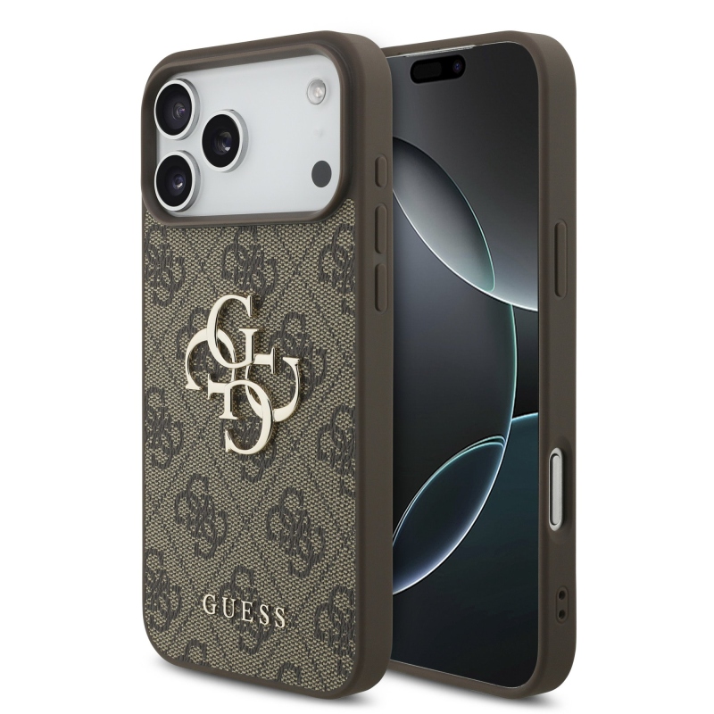 Guess PU 4G Metal Logo zadný kryt pre iPhone 18 Pro, hnedý