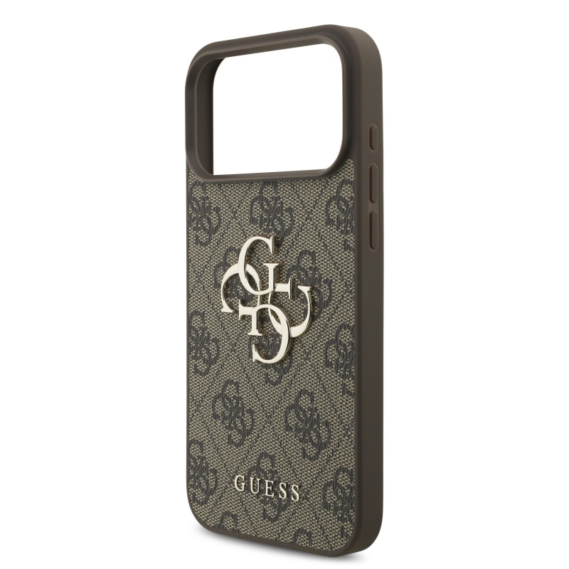 Guess PU 4G Metal Logo zadný kryt pre iPhone 18 Pro, hnedý