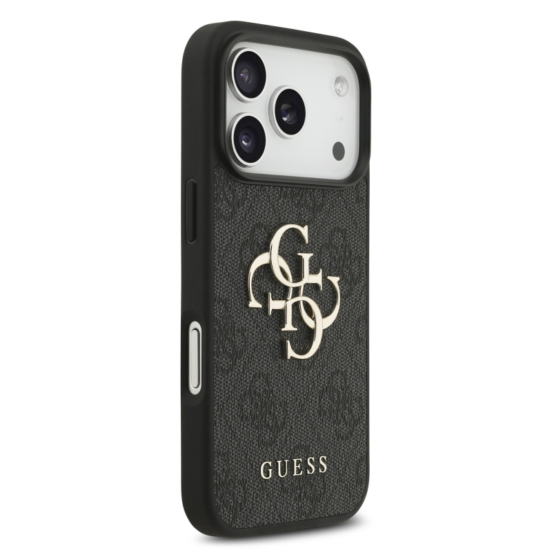 Guess PU 4G Metal Logo zadný kryt pre iPhone 18 Pro, sivý