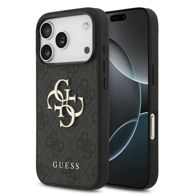 Guess PU 4G Metal Logo zadný kryt pre iPhone 18 Pro, sivý