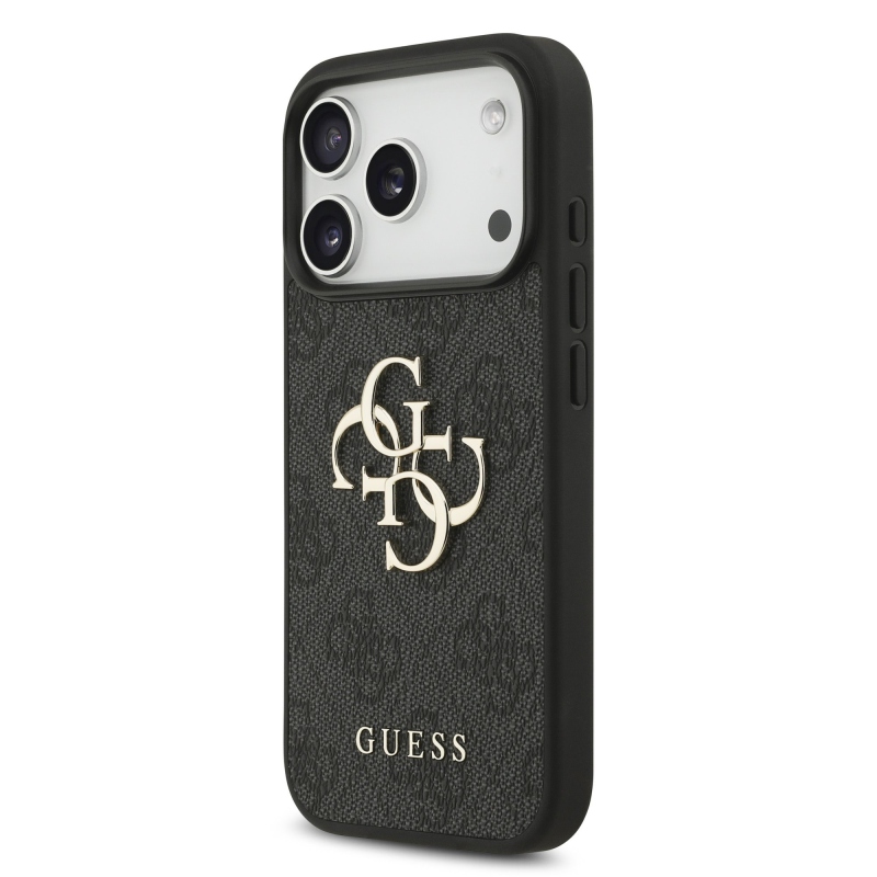 Guess PU 4G Metal Logo zadný kryt pre iPhone 18 Pro, sivý