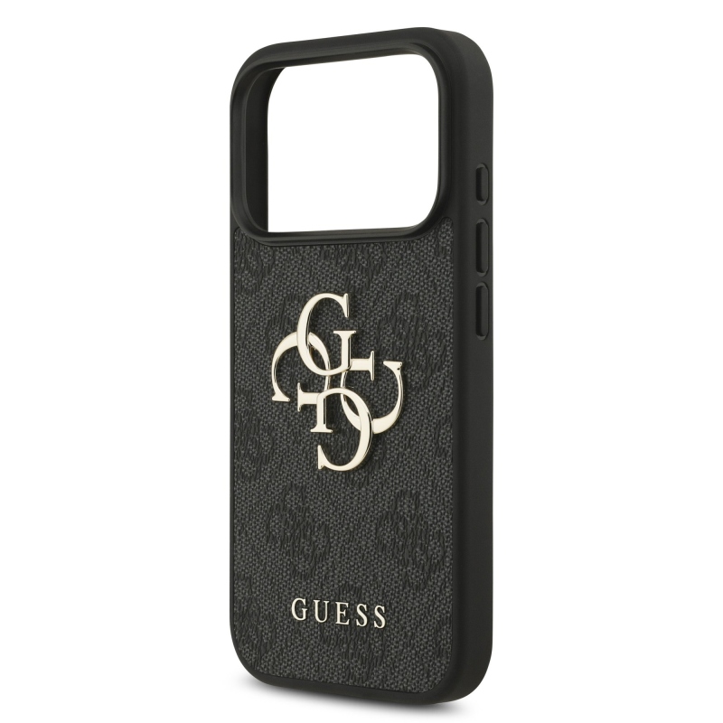 Guess PU 4G Metal Logo zadný kryt pre iPhone 18 Pro, sivý