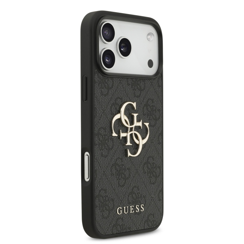 Guess PU 4G Metal Logo zadný kryt pre iPhone 18 Pro Max, sivý