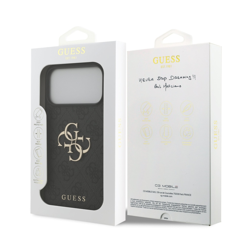 Guess PU 4G Metal Logo zadný kryt pre iPhone 18 Pro Max, sivý