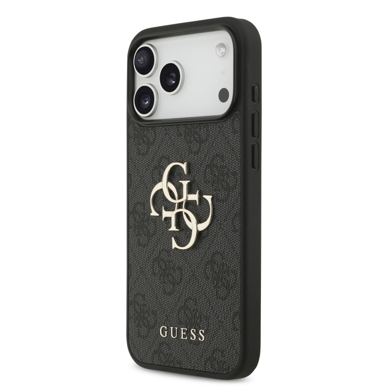 Guess PU 4G Metal Logo zadný kryt pre iPhone 18 Pro Max, sivý