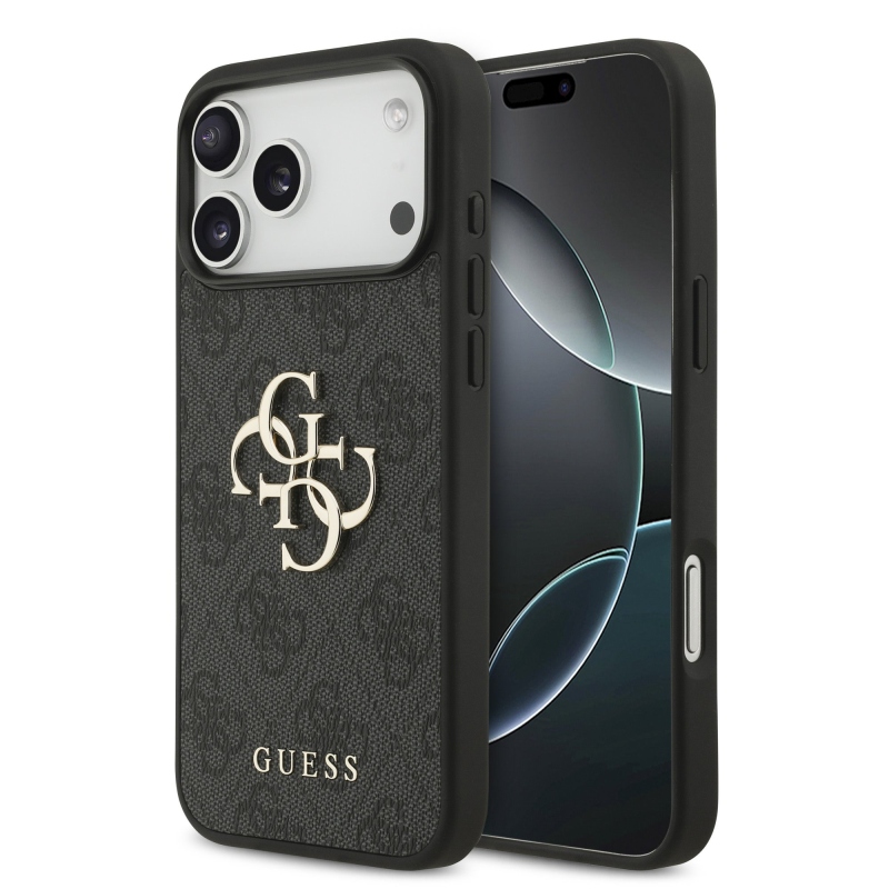 Guess PU 4G Metal Logo zadný kryt pre iPhone 18 Pro Max, sivý