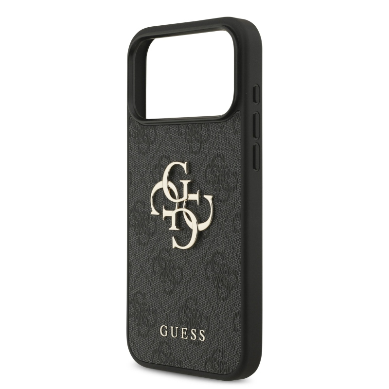 Guess PU 4G Metal Logo zadný kryt pre iPhone 18 Pro Max, sivý
