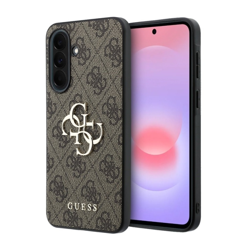 Guess PU 4G Kovový zadný kryt s logom pre Samsung Galaxy A37 Brown