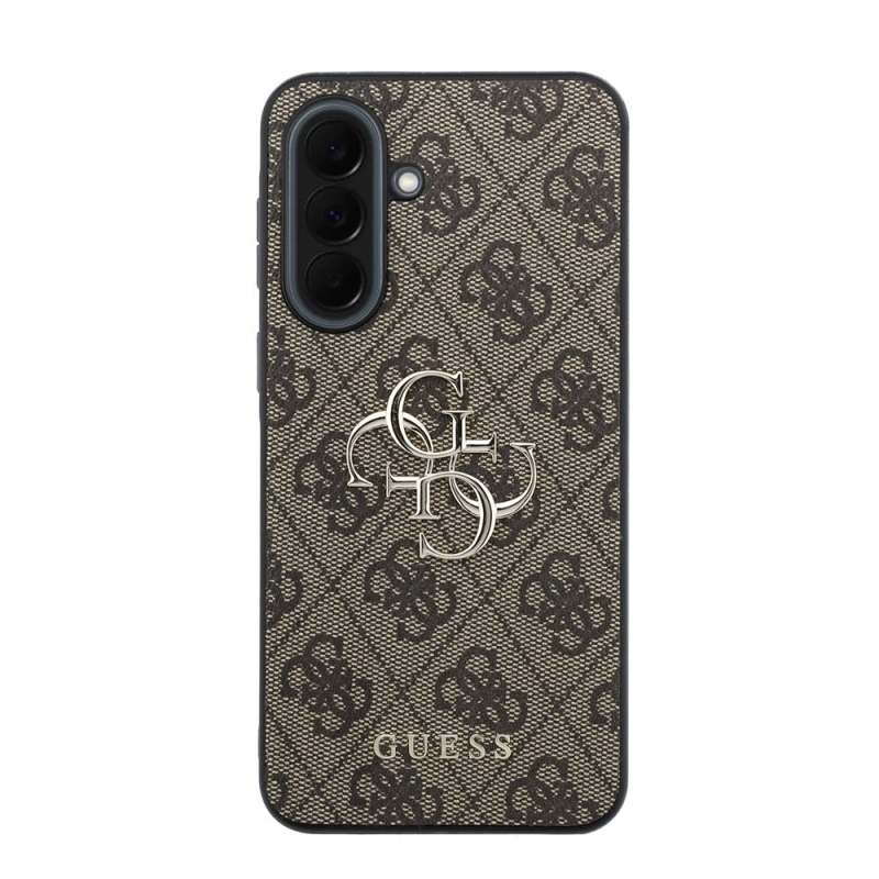 Guess PU 4G Kovový zadný kryt s logom pre Samsung Galaxy A37 Brown