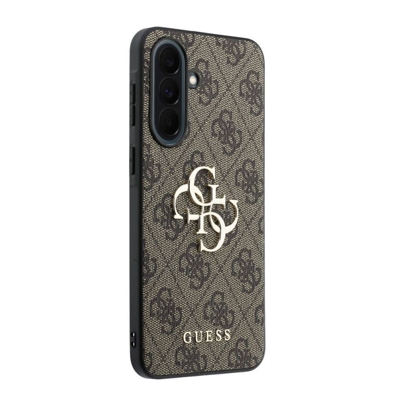 Guess PU 4G Kovový zadný kryt s logom pre Samsung Galaxy A37 Brown