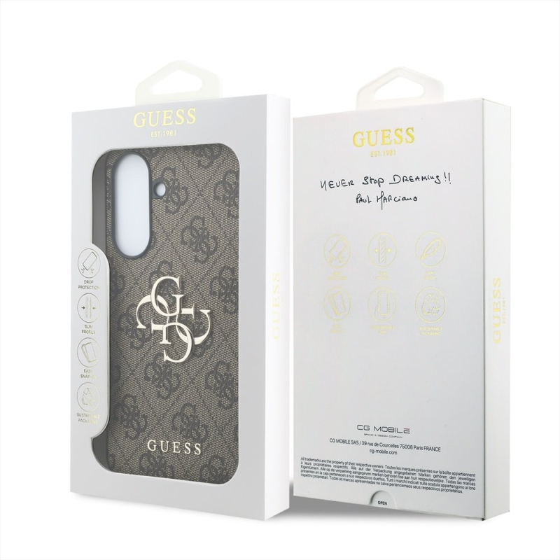 Guess PU 4G Kovový zadný kryt s logom pre Samsung Galaxy A37 Brown