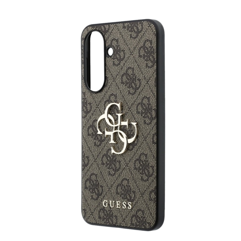Guess PU 4G Kovový zadný kryt s logom pre Samsung Galaxy A37 Brown