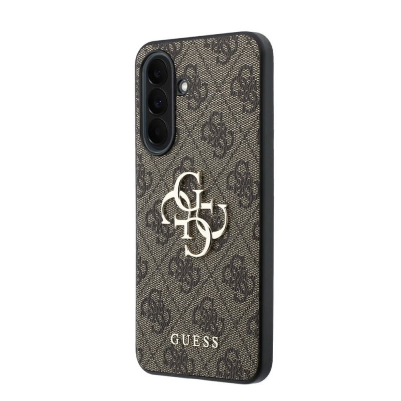 Guess PU 4G Kovový zadný kryt s logom pre Samsung Galaxy A37 Brown