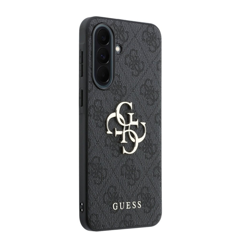 Guess PU 4G Kovový zadný kryt s logom pre Samsung Galaxy A37 Grey
