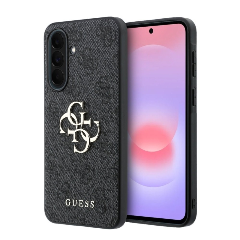 Guess PU 4G Kovový zadný kryt s logom pre Samsung Galaxy A37 Grey