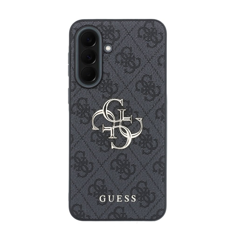 Guess PU 4G Kovový zadný kryt s logom pre Samsung Galaxy A37 Grey