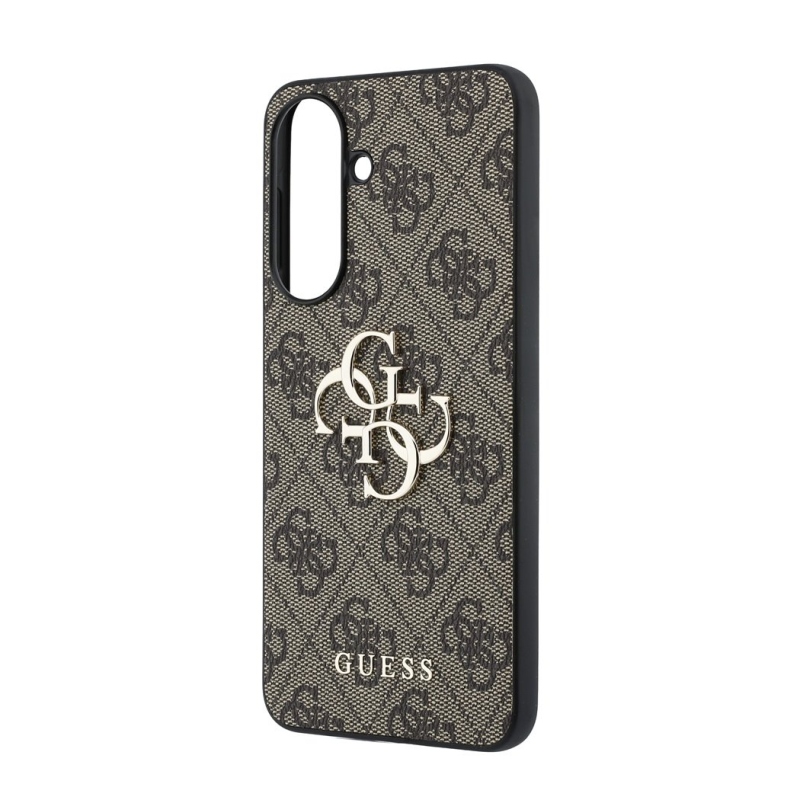 Guess PU 4G Kovový zadný kryt s logom pre Samsung Galaxy A57 Brown