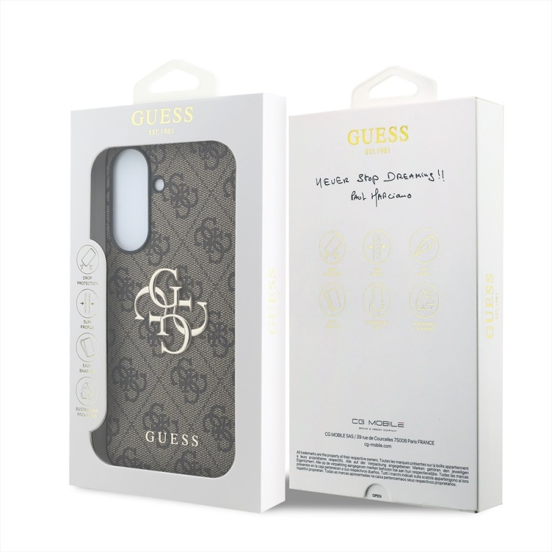Guess PU 4G Kovový zadný kryt s logom pre Samsung Galaxy A57 Brown