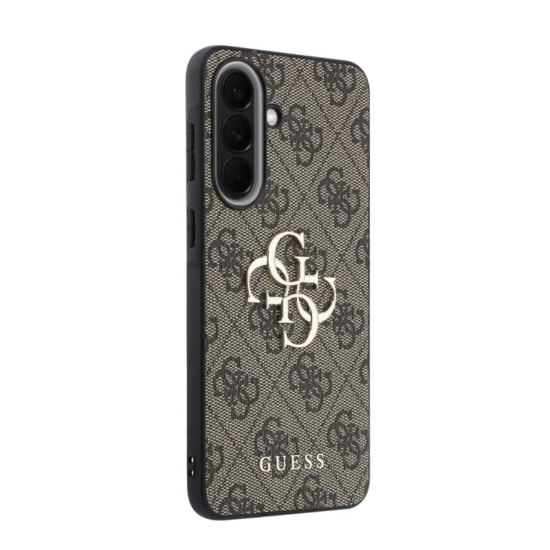 Guess PU 4G Kovový zadný kryt s logom pre Samsung Galaxy A57 Brown