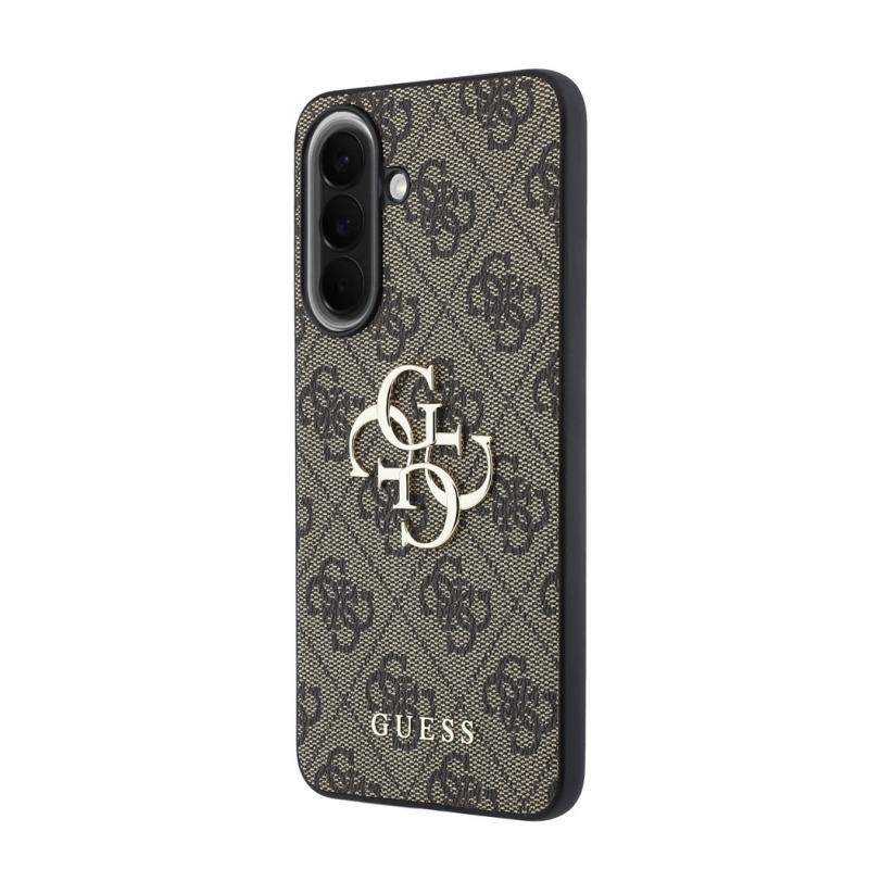 Guess PU 4G Kovový zadný kryt s logom pre Samsung Galaxy A57 Brown