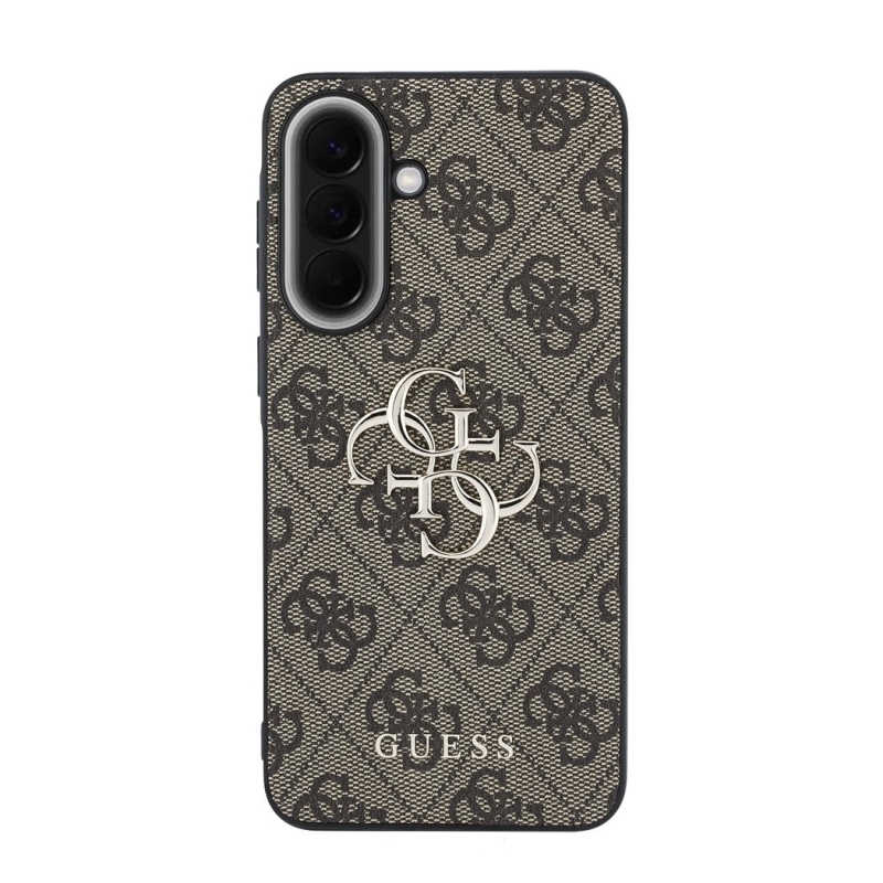 Guess PU 4G Kovový zadný kryt s logom pre Samsung Galaxy A57 Brown