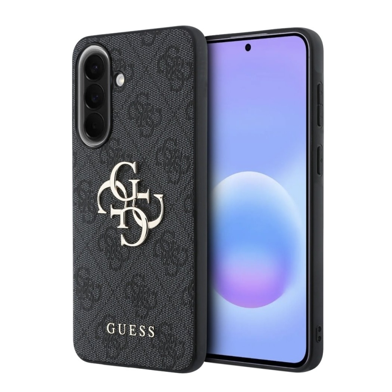 Guess PU 4G Kovový zadný kryt s logom pre Samsung Galaxy A57 Grey