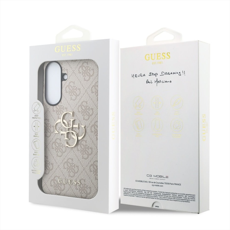 Guess PU 4G Kovový zadný kryt s logom pre Samsung Galaxy A57 Pink