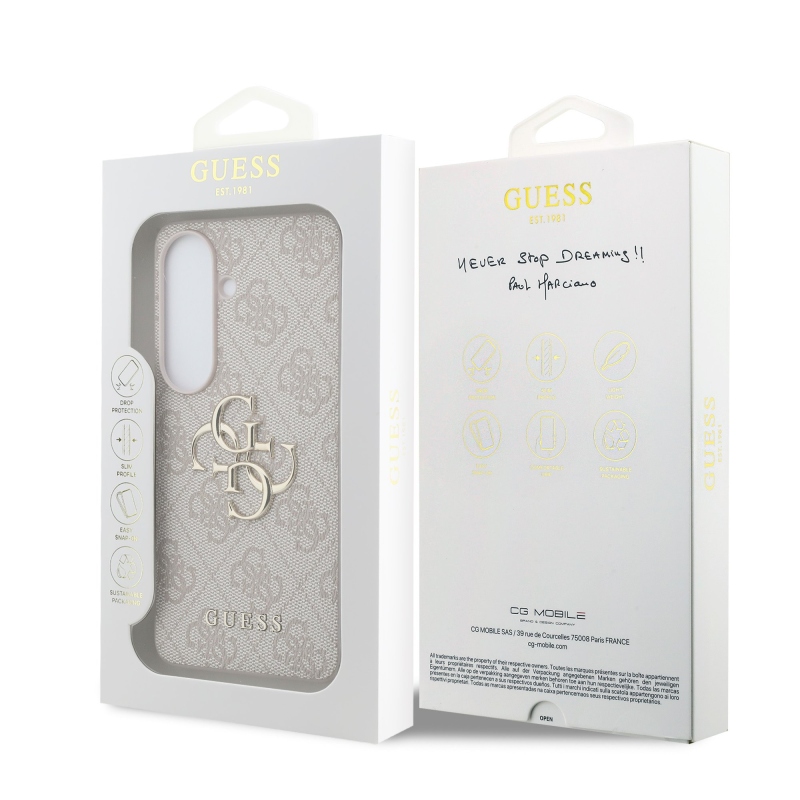 Guess PU 4G Kovový zadný kryt s logom pre Samsung Galaxy S26 Pink