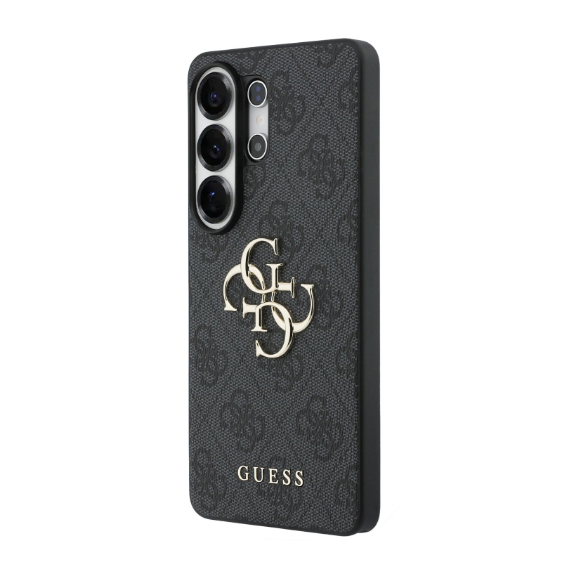 Guess PU 4G Kovový zadný kryt s logom pre Samsung Galaxy S26 Ultra Grey