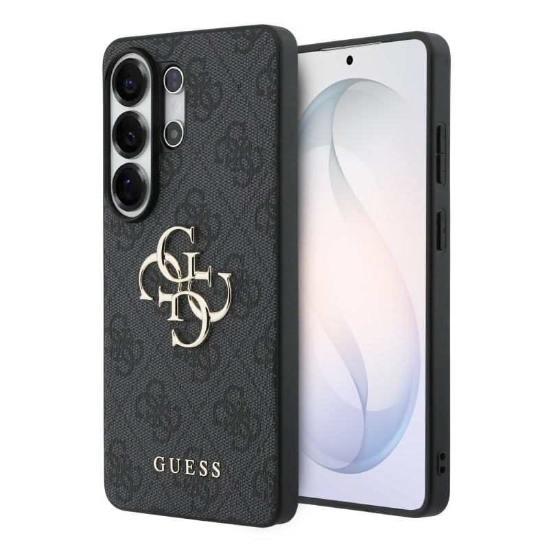 Guess PU 4G Kovový zadný kryt s logom pre Samsung Galaxy S26 Ultra Grey