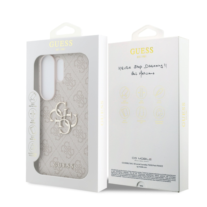 Guess PU 4G Kovový zadný kryt s logom pre Samsung Galaxy S26 Ultra Pink