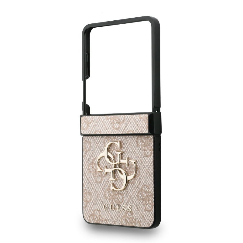 Guess PU 4G Kovový zadný kryt s logom pre Samsung Galaxy Z Flip 7 Pink