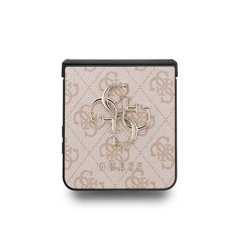 Guess PU 4G Kovový zadný kryt s logom pre Samsung Galaxy Z Flip 7 Pink