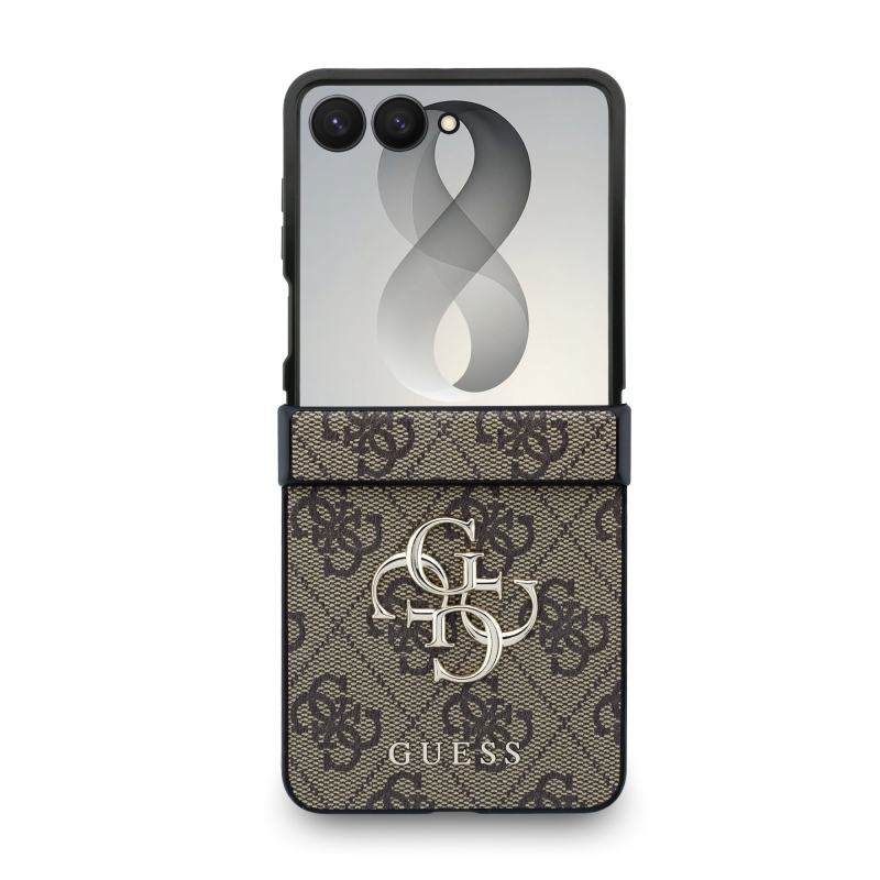 Guess PU 4G Metal Logo zadný kryt pre Samsung Galaxy Z Flip 8, hnedý