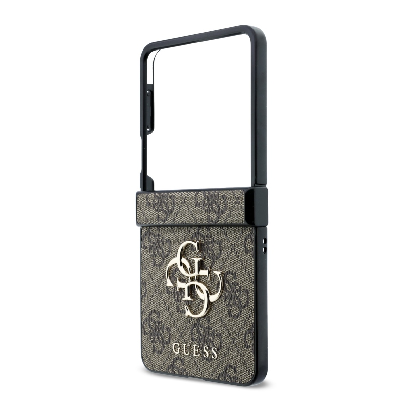 Guess PU 4G Metal Logo zadný kryt pre Samsung Galaxy Z Flip 8, hnedý