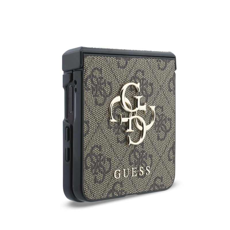 Guess PU 4G Metal Logo zadný kryt pre Samsung Galaxy Z Flip 8, hnedý