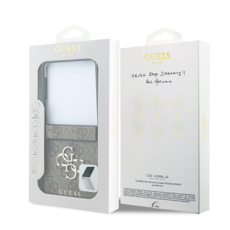 Guess PU 4G Metal Logo zadný kryt pre Samsung Galaxy Z Flip 8, hnedý