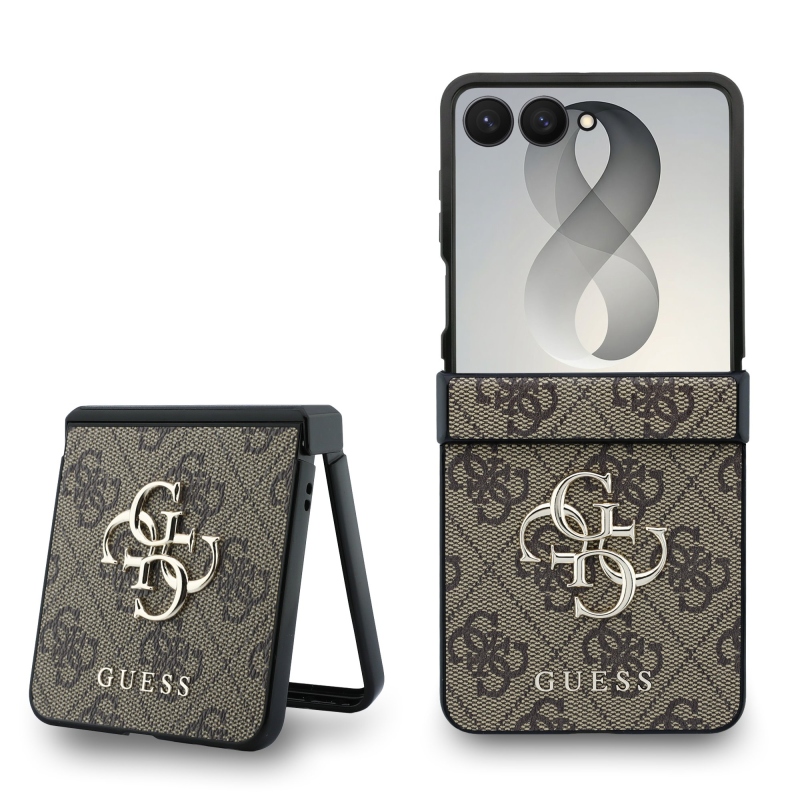 Guess PU 4G Metal Logo zadný kryt pre Samsung Galaxy Z Flip 8, hnedý