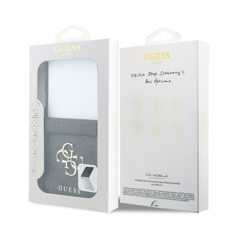 Guess PU 4G Metal Logo – zadný kryt pre Samsung Galaxy Z Flip 8, sivý