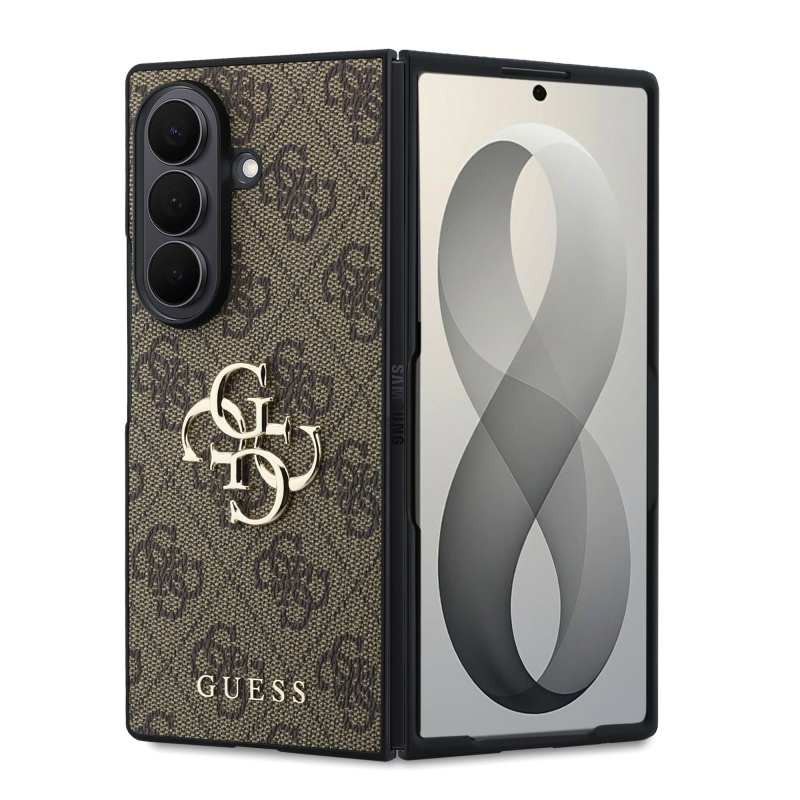 Guess PU 4G Metal Logo – zadný kryt pre Samsung Galaxy Z Fold 8 Ultra Brown