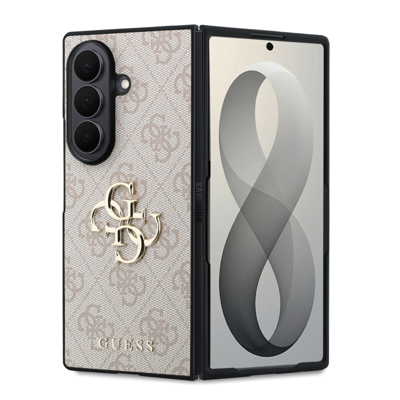 Guess PU 4G Metal Logo zadný kryt pre Samsung Galaxy Z Fold 8 Ultra Pink
