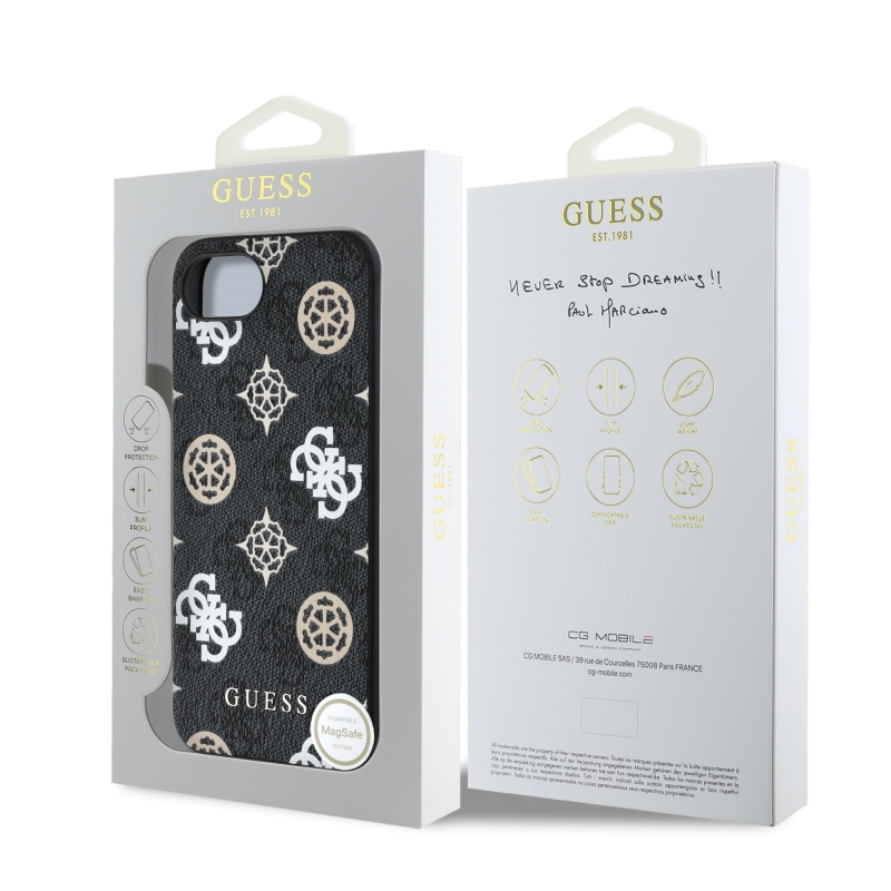 Guess PU 4G Peony MagSafe zadný kryt pre iPhone 16e/17e Black