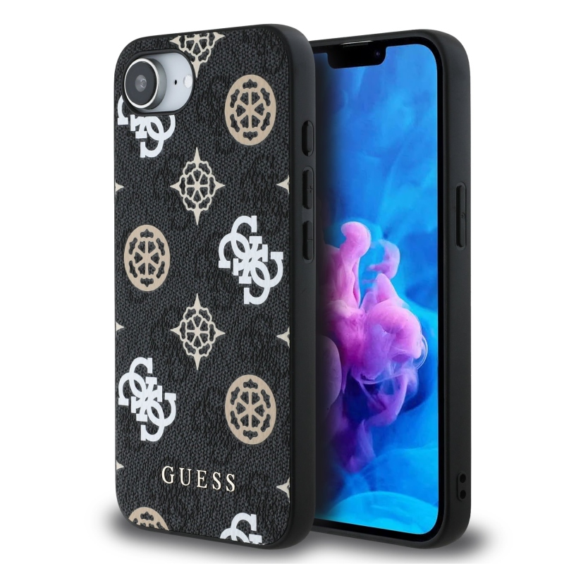 Guess PU 4G Peony MagSafe zadný kryt pre iPhone 16e/17e Black